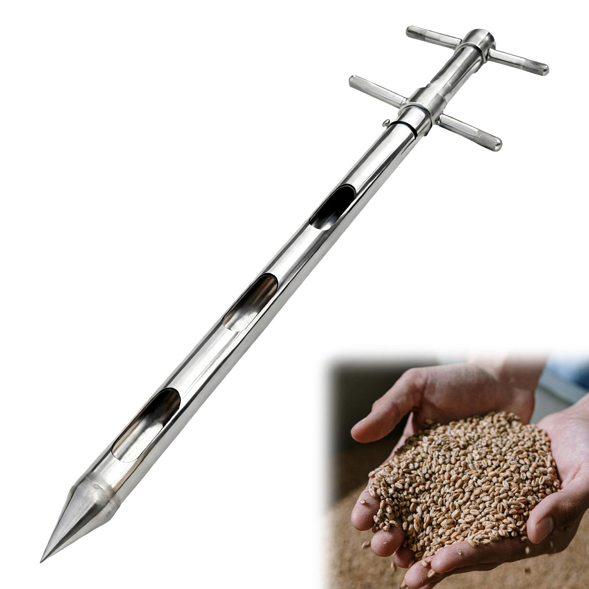 Powder Sampler, Stainless Steel Three-Zone Grain Probe Sampler – Commonly Used for Sampling and Collecting Powders, Grains, and Granules