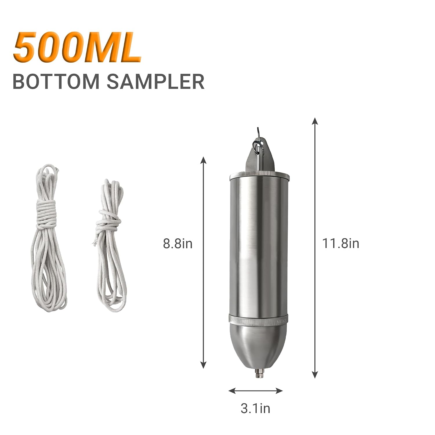 Bacon Bomb Sampler, Fuel Tank Bottom Sampler with 2 Ropes, 304 Stainless Steel Petroleum Olive Oil Sampler, Heavy-Duty Liquid Oil Water Sampler for Laboratory Test (16oz)
