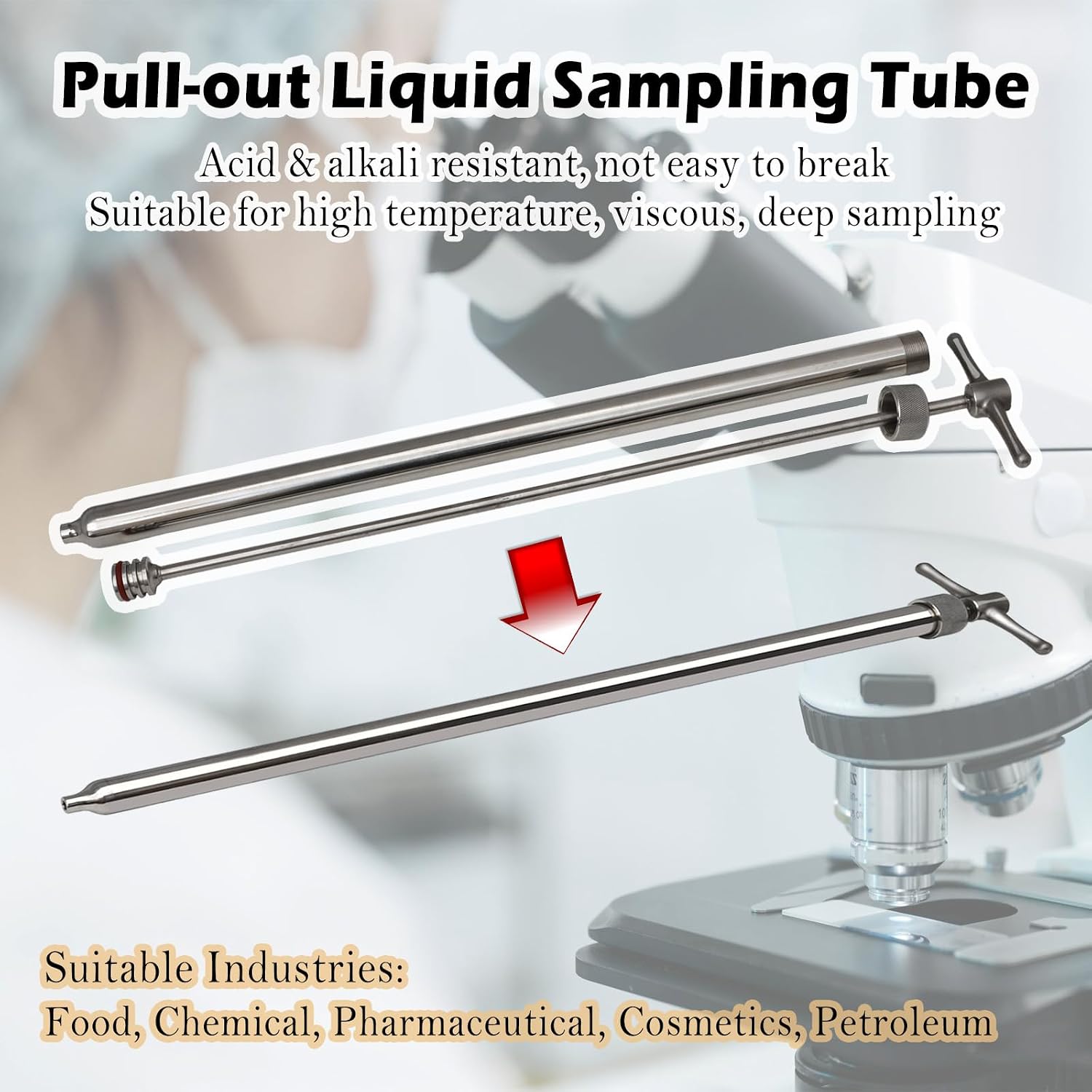 Drum Thief Sampler, 350mL.These Stainless Steel Liquid Samplers are Designed to Extract Samples from Drums, Tanks, and Rail Cars.(40inch)
