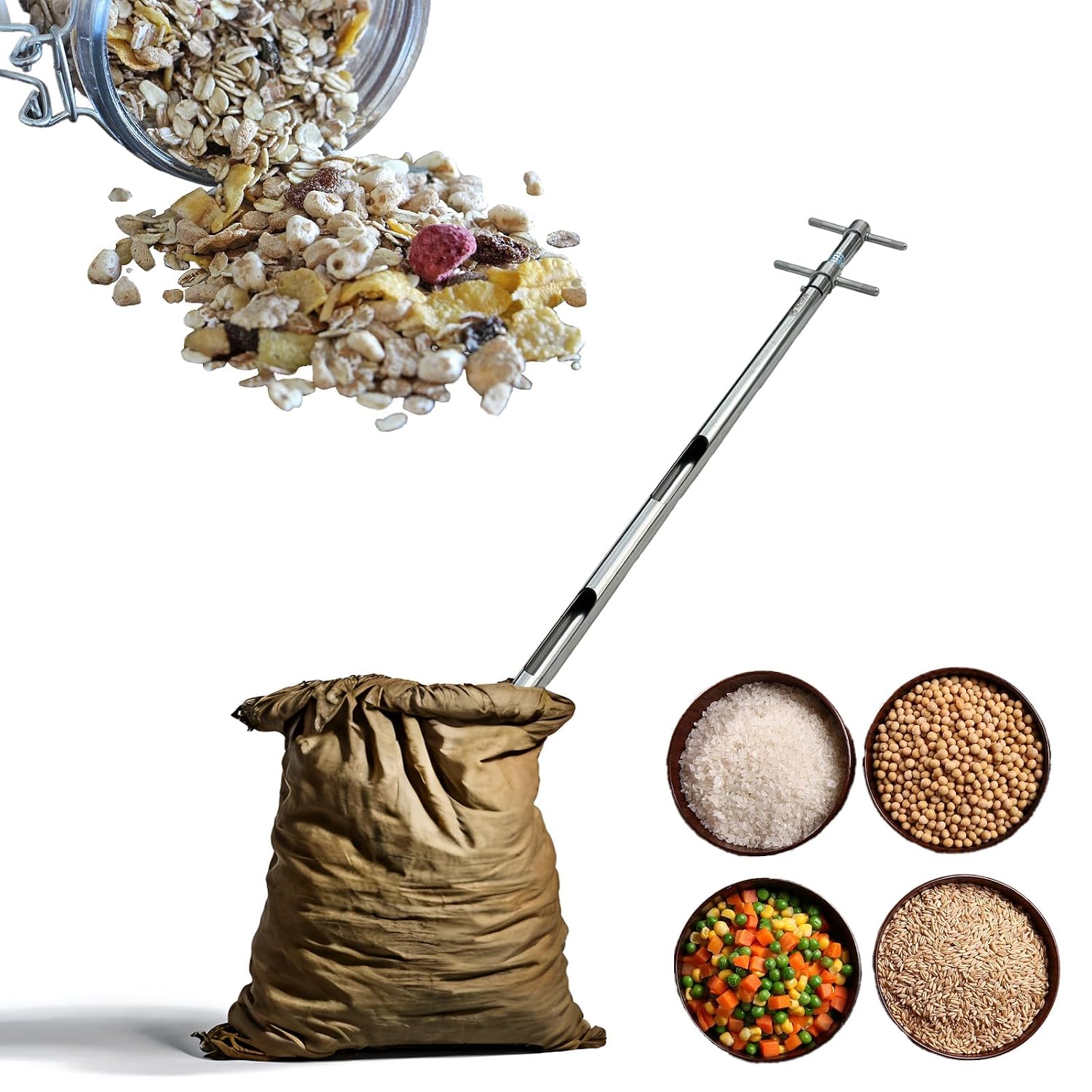 Powder Sampler, Stainless Steel Three-Zone Grain Probe Sampler – Commonly Used for Sampling and Collecting Powders, Grains, and Granules