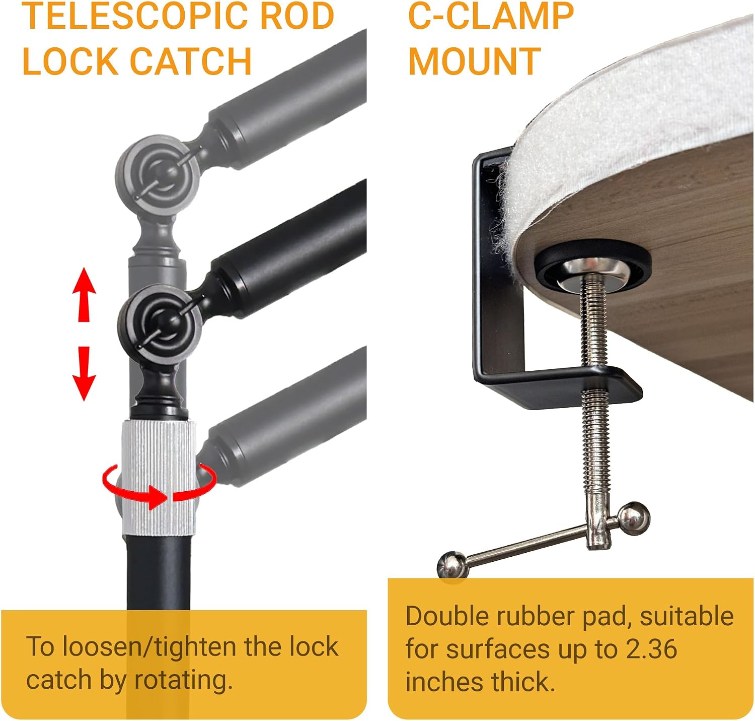Dust Collection Boom Arm, Tool Free Clamp On Vacuum Hose Mount for Desktop CNC Machines, Adjustable Overhead Support Hose Holder for more Shop Vac Hoses, Table Saw Dust Collection System(Without Tube)