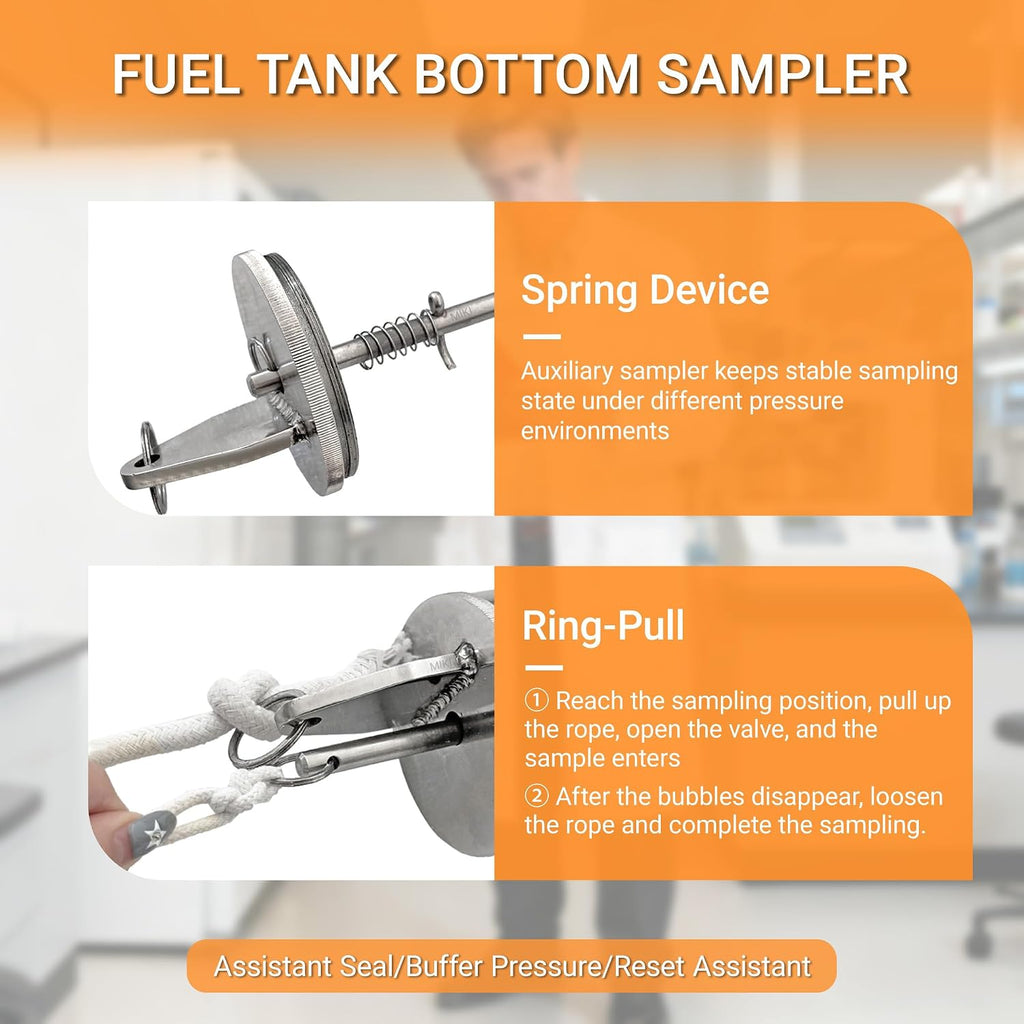 Bacon Bomb Sampler, Fuel Tank Bottom Sampler with 2 Ropes, 304 Stainless Steel Petroleum Olive Oil Sampler, Heavy-Duty Liquid Oil Water Sampler for Laboratory Test (16oz)