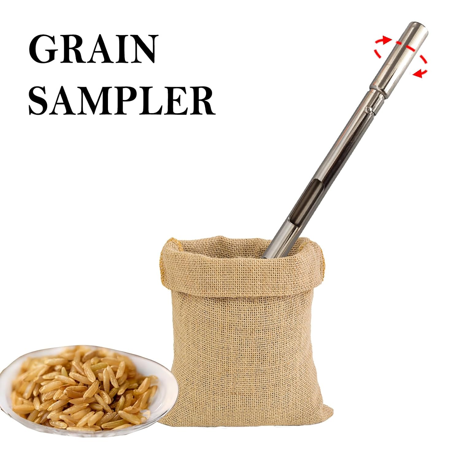 Powder Sampler, Stainless Steel Three Zone Grain Probe Sampler, 39 in. Length x 1 in (3slots)