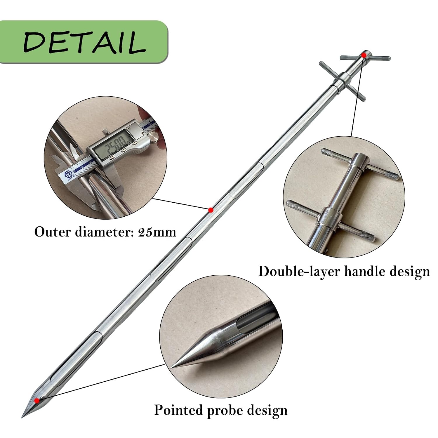 Powder Sampler, Stainless Steel Three-Zone Grain Probe Sampler – Commonly Used for Sampling and Collecting Powders, Grains, and Granules