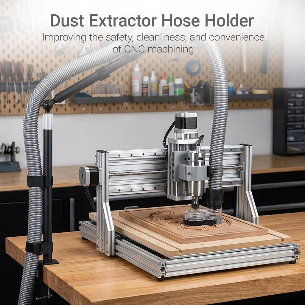 Dust Collection Boom Arm, Tool Free Clamp On Vacuum Hose Mount for Desktop CNC Machines, Adjustable Overhead Support Hose Holder for more Shop Vac Hoses, Table Saw Dust Collection System(Without Tube)