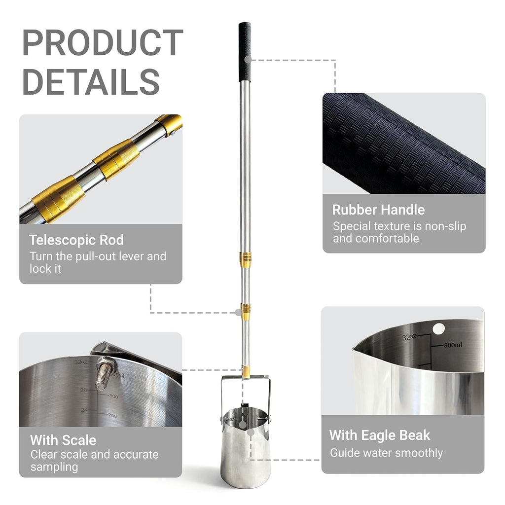 Telescopic Water Sampler, Stainless Steel Water Sampler Dipper(500ml,5ft)