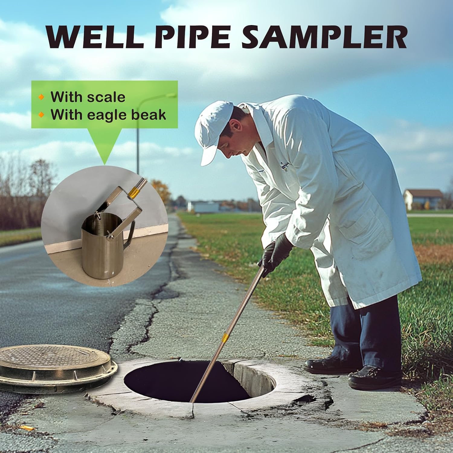 Telescopic Water Sampler, Stainless Steel Water Sampler Dipper(500ml,5ft)