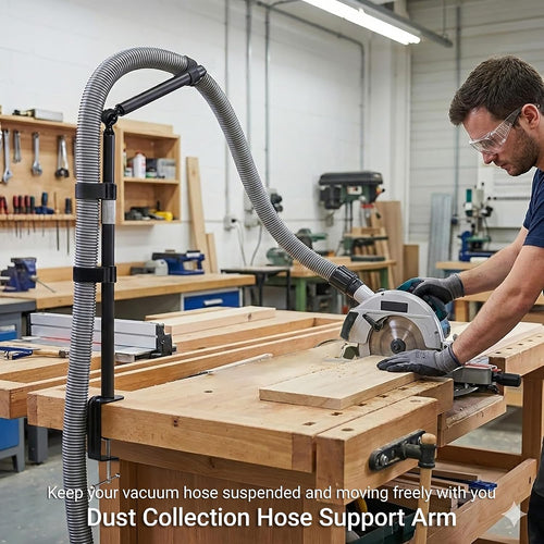 Dust Collection Boom Arm, Tool Free Clamp On Vacuum Hose Mount for Desktop CNC Machines, Adjustable Overhead Support Hose Holder for more Shop Vac Hoses, Table Saw Dust Collection System(Without Tube)