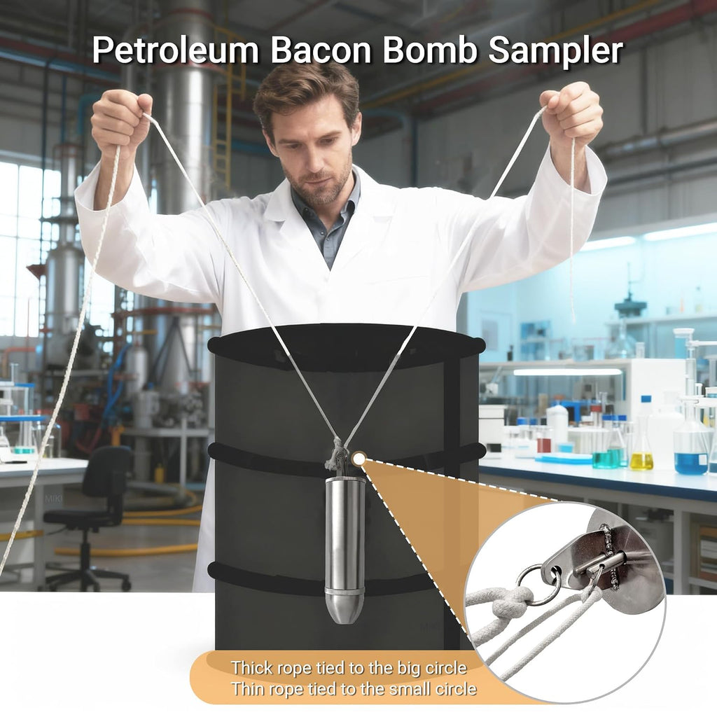 Bacon Bomb Sampler, Fuel Tank Bottom Sampler with 2 Ropes, 304 Stainless Steel Petroleum Olive Oil Sampler, Heavy-Duty Liquid Oil Water Sampler for Laboratory Test (16oz)
