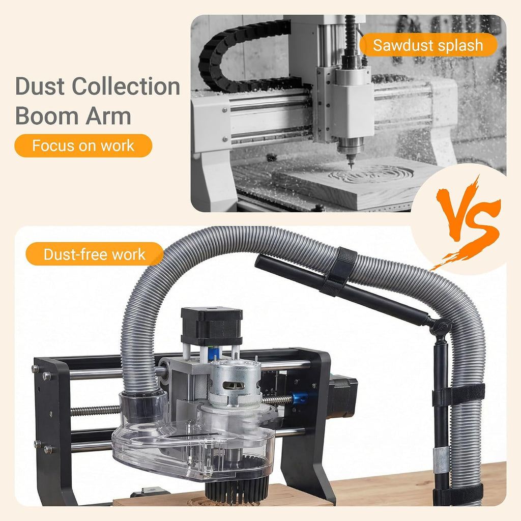 Dust Collection Boom Arm, Tool Free Clamp On Vacuum Hose Mount for Desktop CNC Machines, Adjustable Overhead Support Hose Holder for more Shop Vac Hoses, Table Saw Dust Collection System(Without Tube)