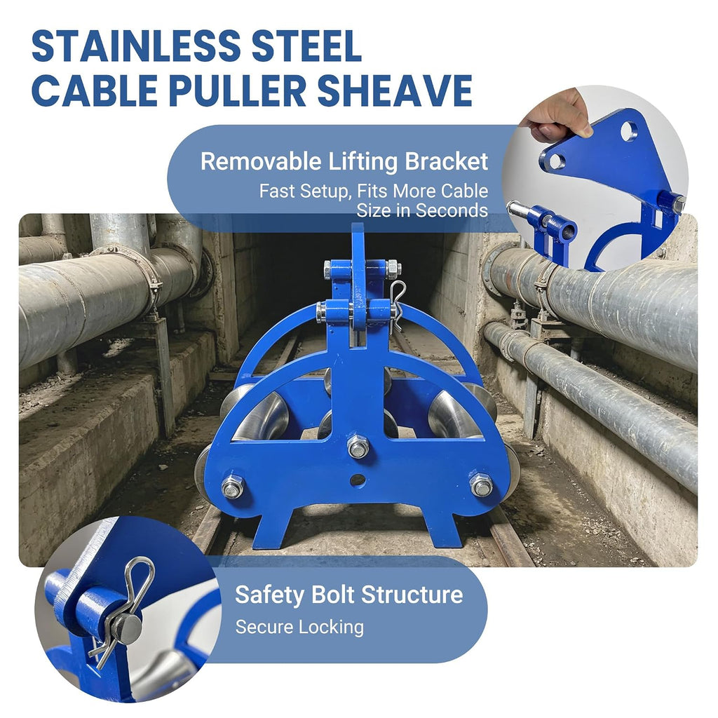 Cable Sheave, Cable Pulling Sheave for Power Installation, Stainless Steel Cable Puller Sheave with 30KN Load Capacity, Smooth Hoisting Wheel for Underground Wiring and Cable Trench