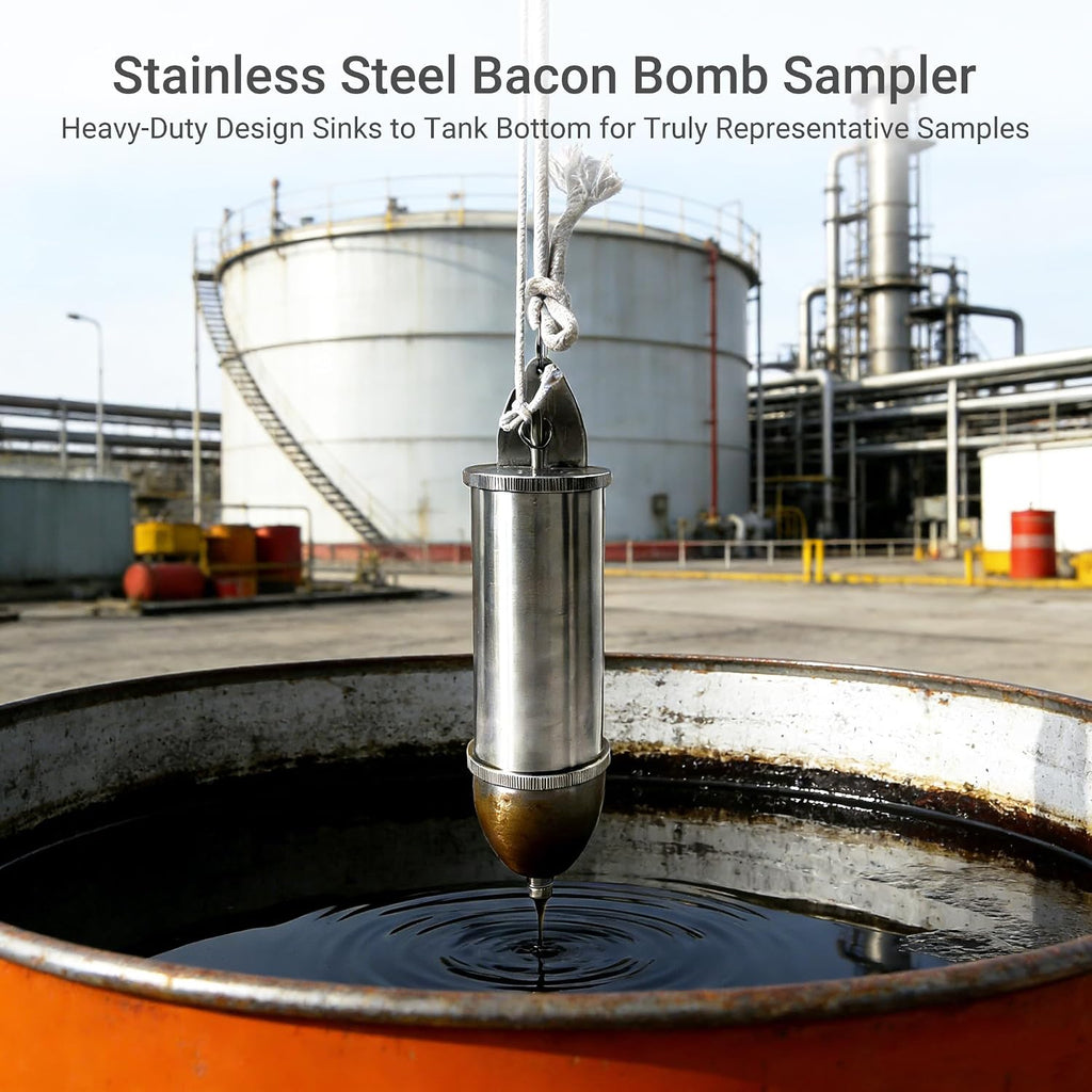 Bacon Bomb Sampler, Fuel Tank Bottom Sampler with 2 Ropes, 304 Stainless Steel Petroleum Olive Oil Sampler, Heavy-Duty Liquid Oil Water Sampler for Laboratory Test (16oz)